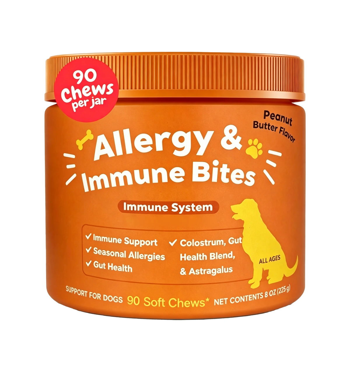 Dog Allergy & Immune Bites for small, Medium Large, Dog Probiotics Chews for Itchy Skin and Ears - Lamb, Peanut Butter, Salmon