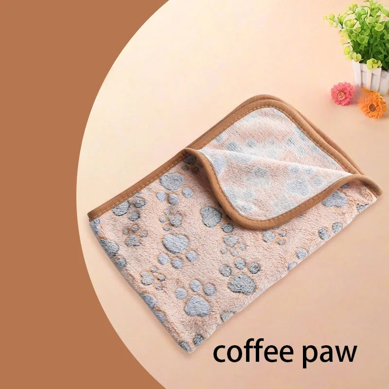 Velvet Pet Sleeping Warm Blanket with Paw/Dot/Bone Pattern, Dog Cat Washing Towel, Fleece Soft Pet Blanket Pet Bed Mat