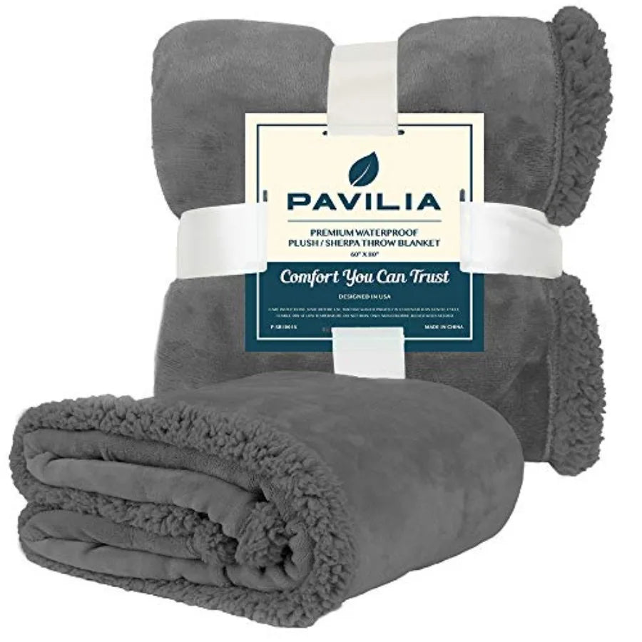 Waterproof Blanket Throw Dark Grey Queen, Waterproof Pet Blanket for Dog Couch Protection, Leak Proof Sherpa Fleece Blanket