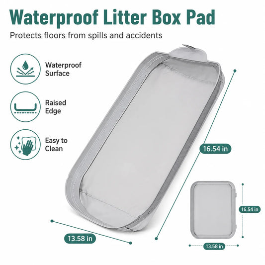 Cumrige 2 Pack Grey Thick Fabric Cat Litter Box Mat Raised Edge Leak‑Proof Urine Resistant Washable Reusable Anti‑Spill Floor Pad Accessory for Automatic Self‑Cleaning Cat Toilet