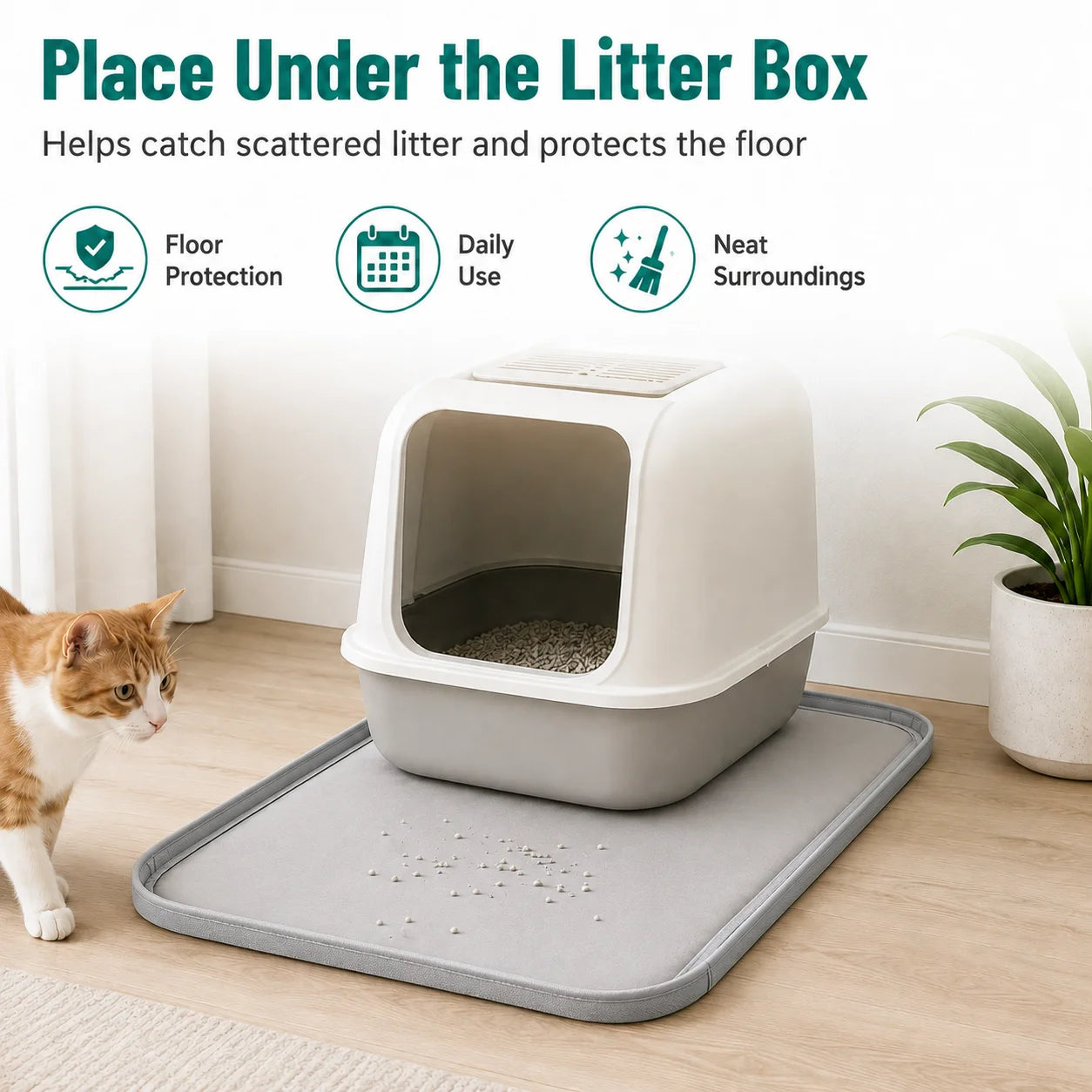 Cumrige 2 Pack Grey Thick Fabric Cat Litter Box Mat Raised Edge Leak‑Proof Urine Resistant Washable Reusable Anti‑Spill Floor Pad Accessory for Automatic Self‑Cleaning Cat Toilet