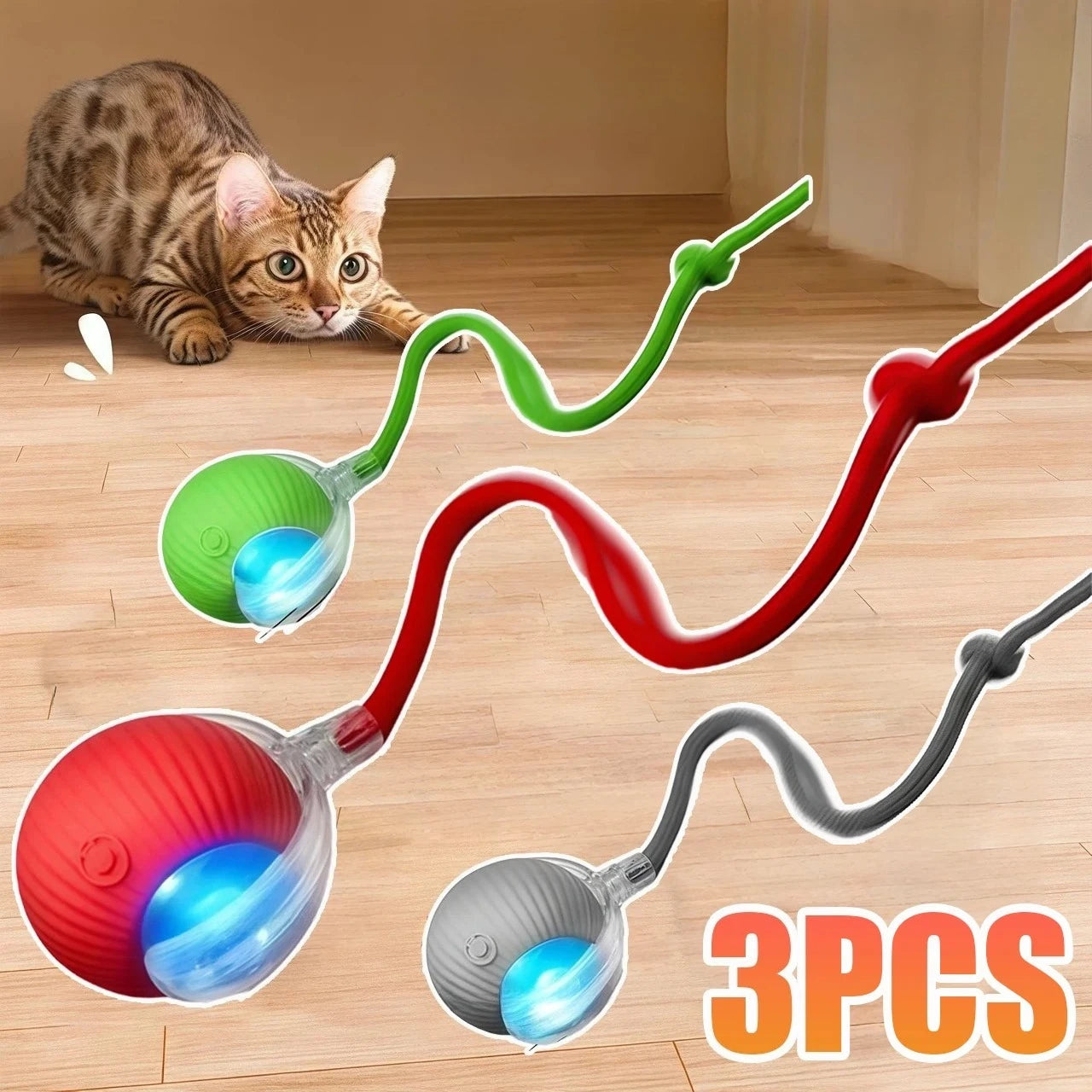 New Cat Interactive Ball Toy Automatic Rolling Ball Faux Tail Rechargeable Smart Pet Electric Toy Dog Cat Training Imitate Mouse