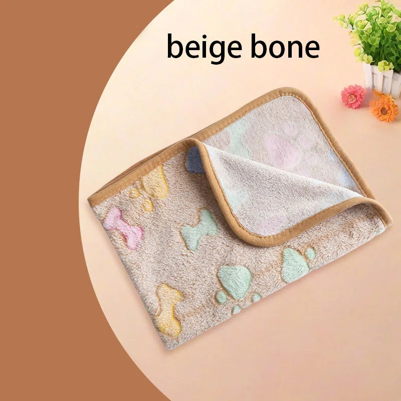 Velvet Pet Sleeping Warm Blanket with Paw/Dot/Bone Pattern, Dog Cat Washing Towel, Fleece Soft Pet Blanket Pet Bed Mat