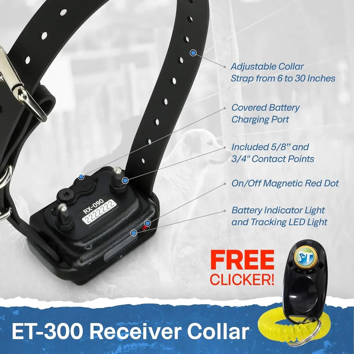 hot-sellingET-300 Mini E Collar for Dog Training with Remote - 1/2 Mile Range, Waterproof, 100 Blunt Stimulation Levels