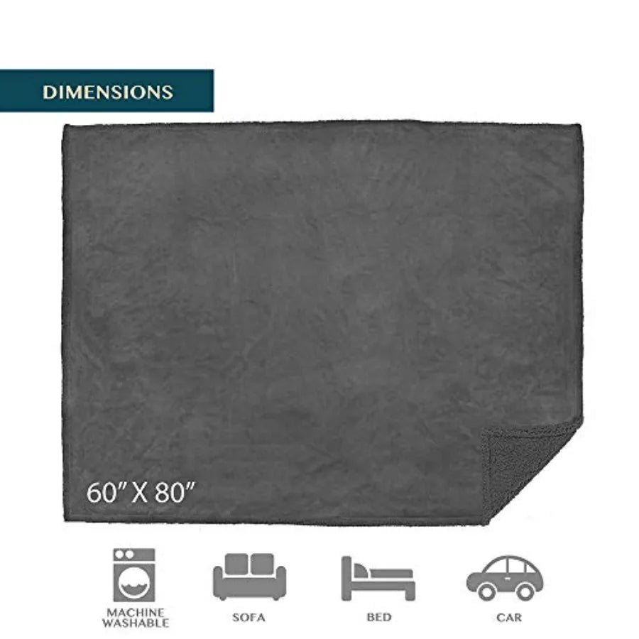 Waterproof Blanket Throw Dark Grey Queen, Waterproof Pet Blanket for Dog Couch Protection, Leak Proof Sherpa Fleece Blanket
