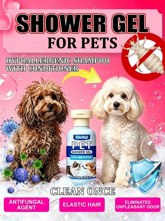2-in-1 pet shampoo and conditioner; suitable for both cats and dogs; tear-free, pH-balanced formula; gentle care.