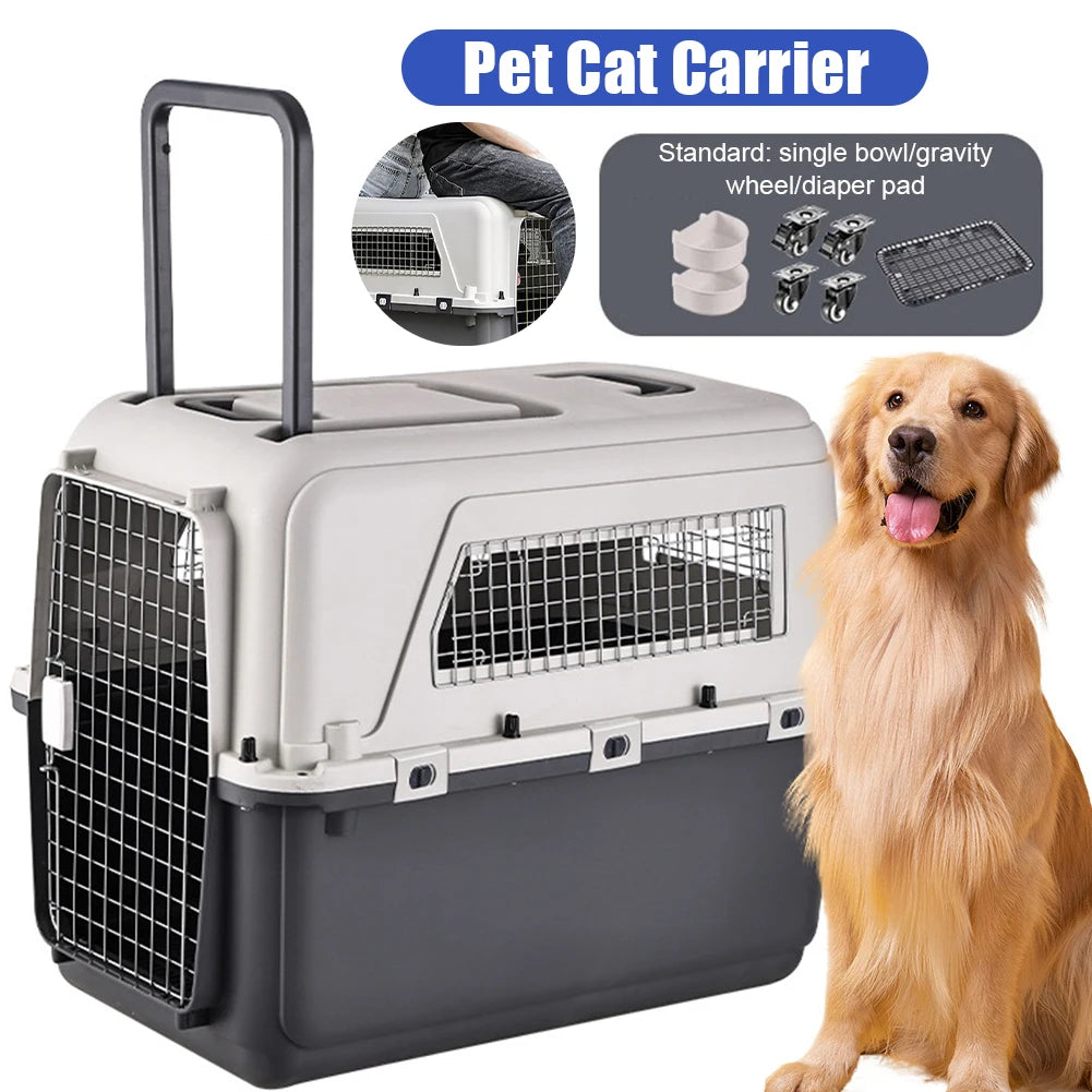 Cats & Rabbit Animal Carrier Travel Cage Box Length 33in/Width 21.6in/Height 25.2in with Handle & Metal Door for Puppies Kittens