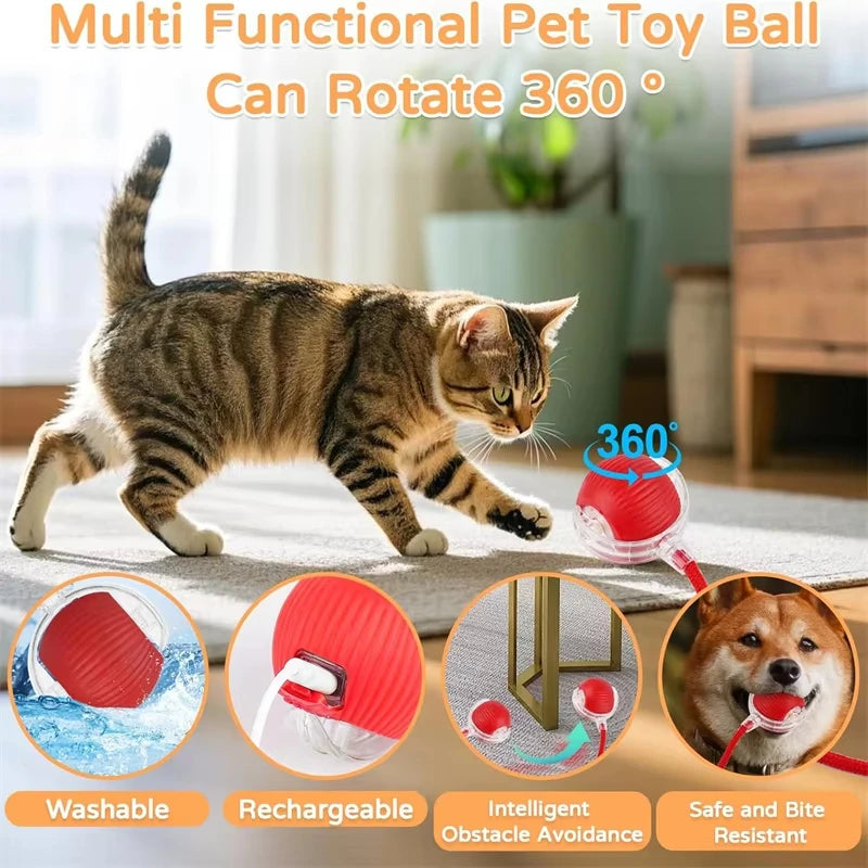 New Cat Interactive Ball Toy Automatic Rolling Ball Faux Tail Rechargeable Smart Pet Electric Toy Dog Cat Training Imitate Mouse