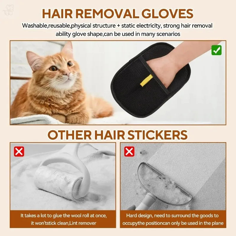 Portable Washable Pet Hair Removal Glove Fur Remover For Cat Dog Clothes Sofa Bed Shedding Cleaning Grooming Accessory