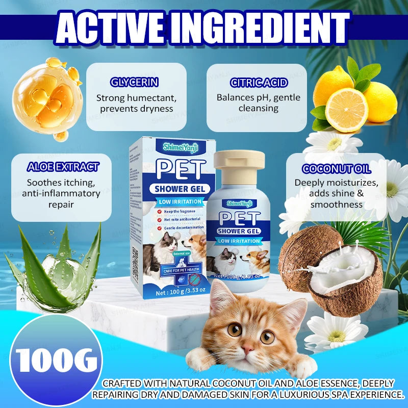 2-in-1 pet shampoo and conditioner; suitable for both cats and dogs; tear-free, pH-balanced formula; gentle care.