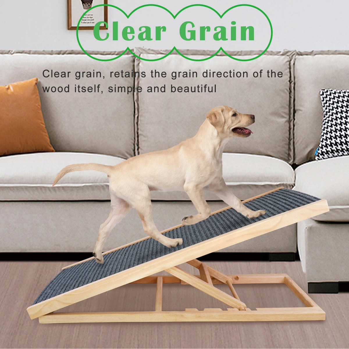 Pet Dog Ladder Wood Dog Ramp Cat Stair Height Adjustable Height Slip Resistance Foldable Pet Climbing Ladder for Car Sofa Bed