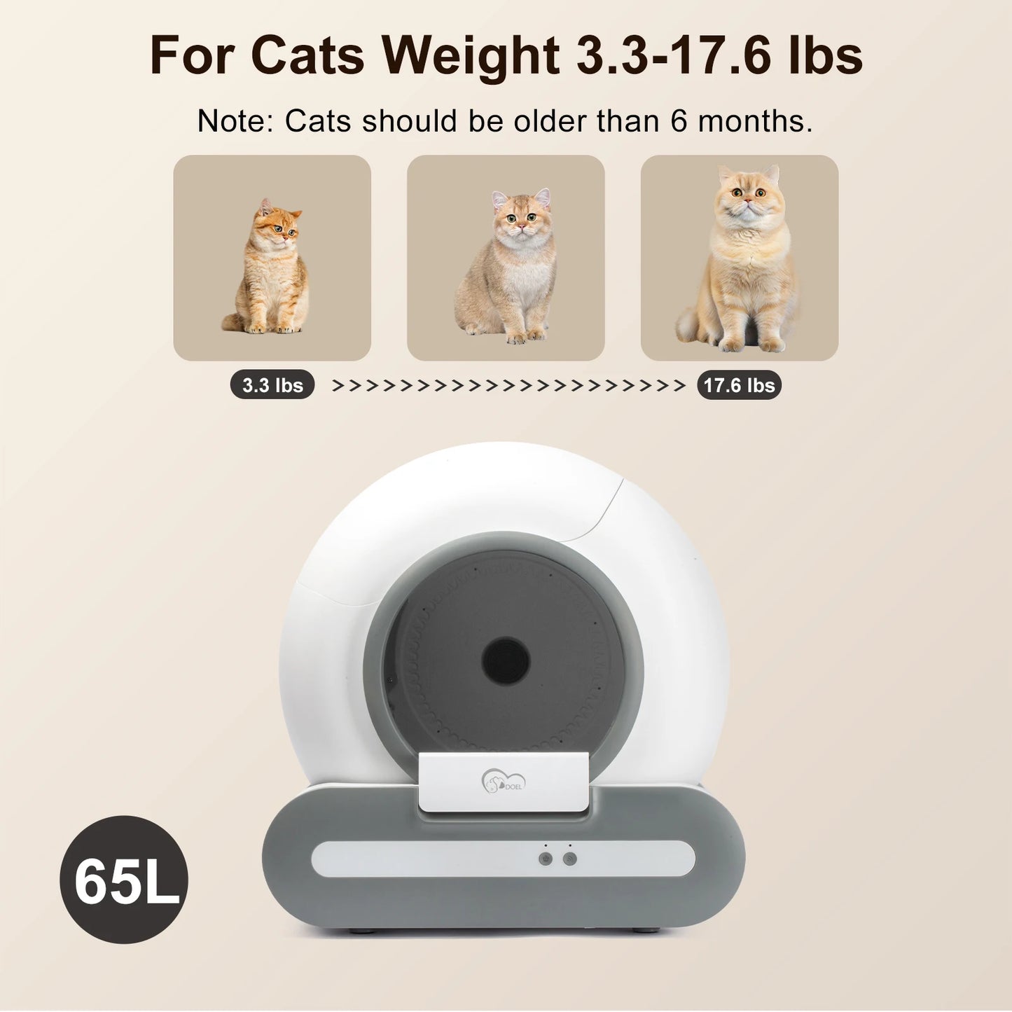DOEL 2026 New Upgrade 65L Large Capacity Self-Cleaning Cat Litter Box Smart Automatic Cat Toilet, App Remote Control, Only Supports 2.4G WiFi, Suitable for Tofu Litter & Mixed Cat Litter, Ideal for Multi-Cat Homes