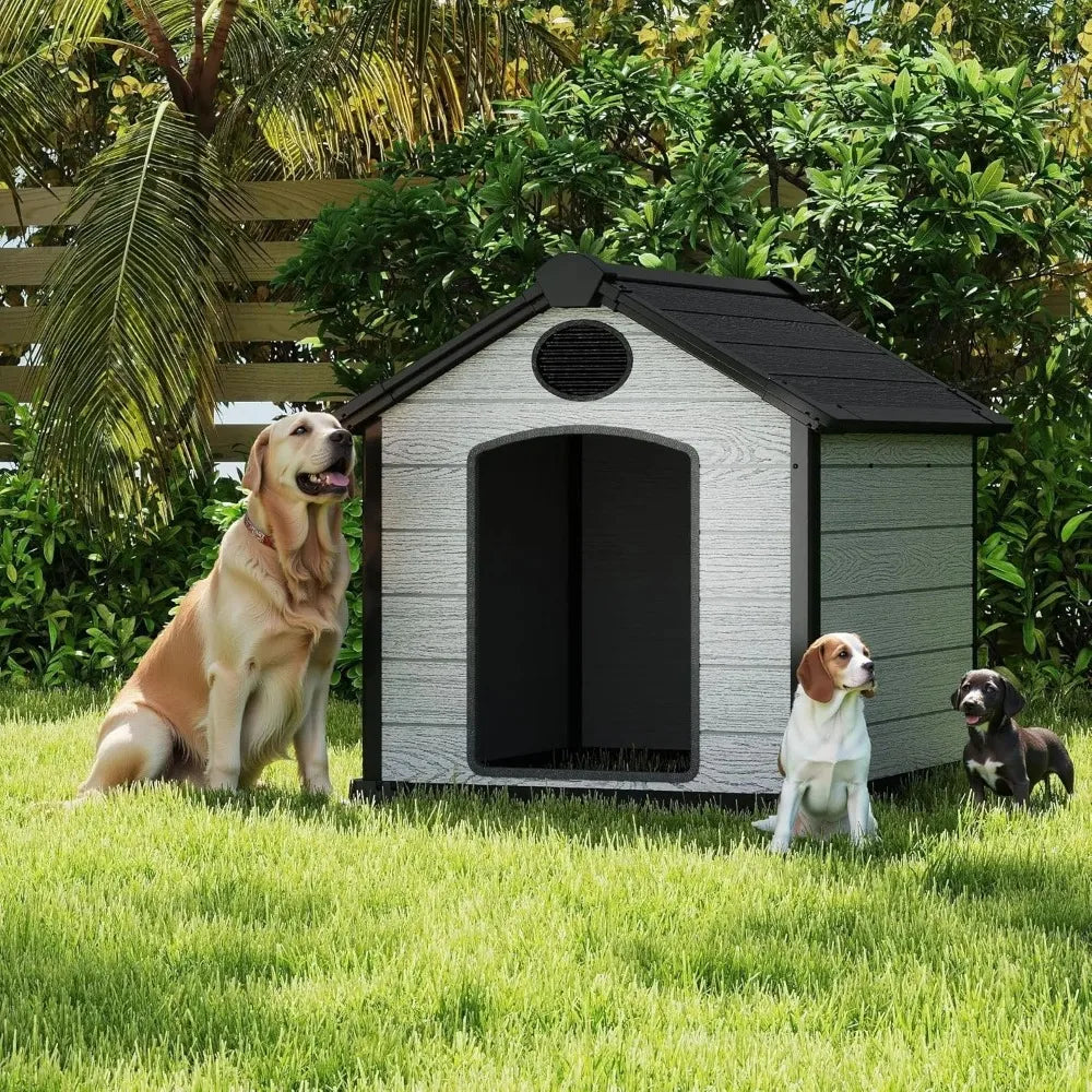 46" Large Dog House Outdoor Weatherproof, 3XL Big Dog House for 2 Large Dogs Outside, Insulated Igloo Pet House with Elevated Floor