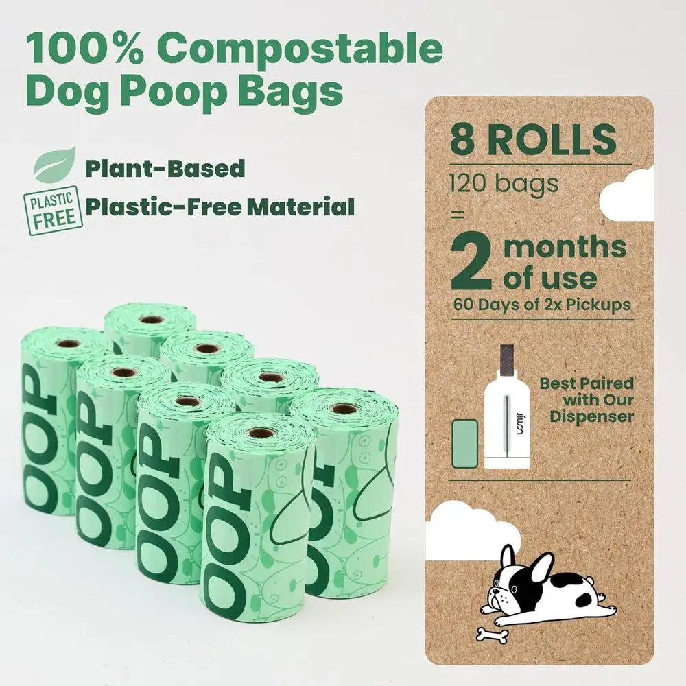 100% Biodegradable Dog Waste Bags, 120 Count (8 Rolls), 9x13 Inches, Seedling & Compost Friendly, Thick & Leakproof, Plant-Based
