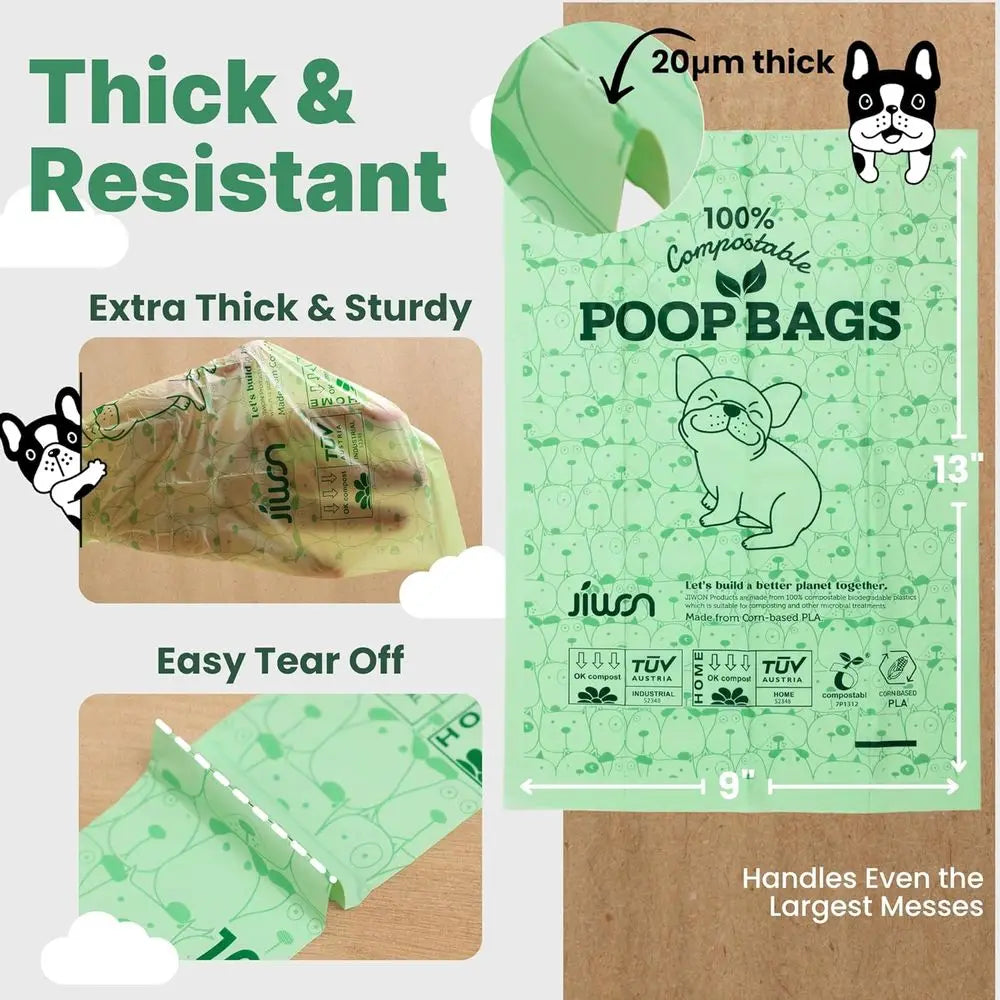 100% Biodegradable Dog Waste Bags, 120 Count (8 Rolls), 9x13 Inches, Seedling & Compost Friendly, Thick & Leakproof, Plant-Based
