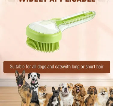 Pet Bath Brush with Shampoo Dispenser Silicone Massage Grooming Tool Long Handle for Cats Dogs Wet/Dry
