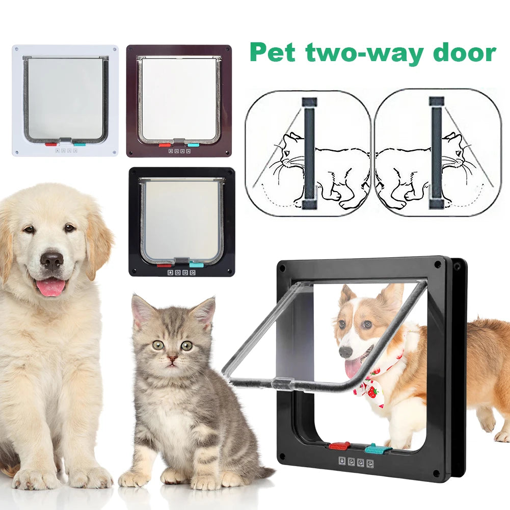 Cat Flap Door with 4 Way Security Lock Puppy Kitten Safety In&out Pet Door Dog Cat Kitten Flap Door Pet Doors and Sliding Door