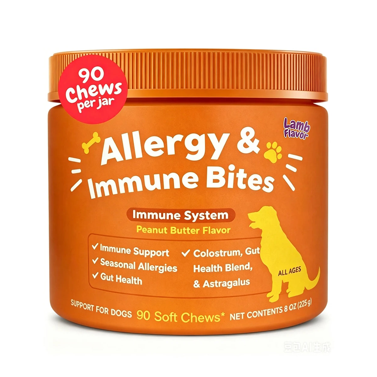 Dog Allergy & Immune Bites for small, Medium Large, Dog Probiotics Chews for Itchy Skin and Ears - Lamb, Peanut Butter, Salmon