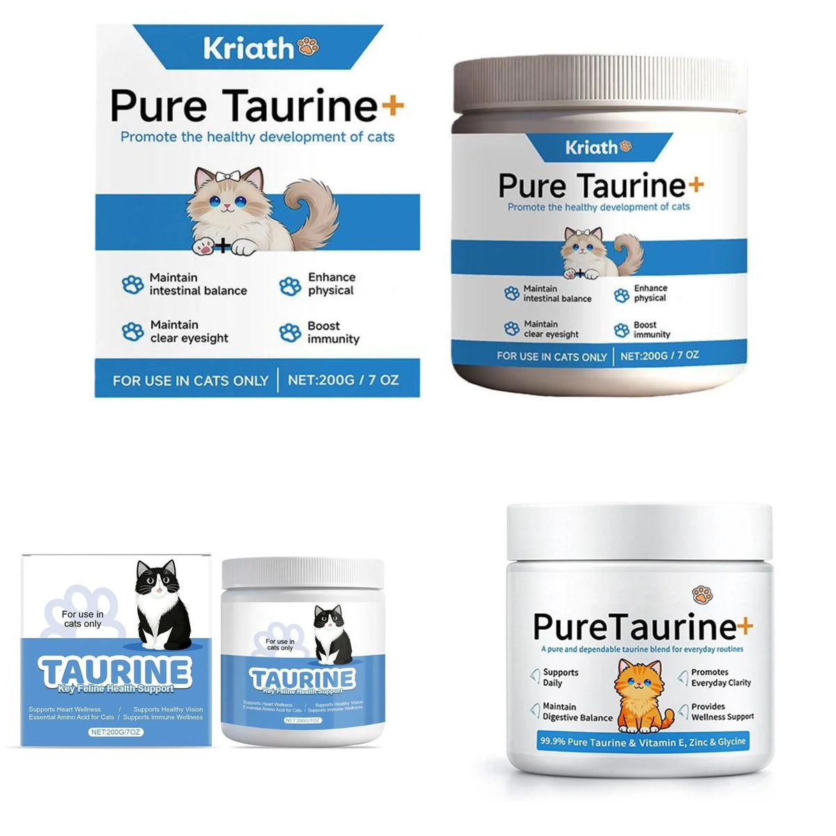 200g Cat Body Health Care Powder 99.9% Pure Taurine VE Zinc Supports Digestion & Enhancing Immunity for Pets with Sensitivity