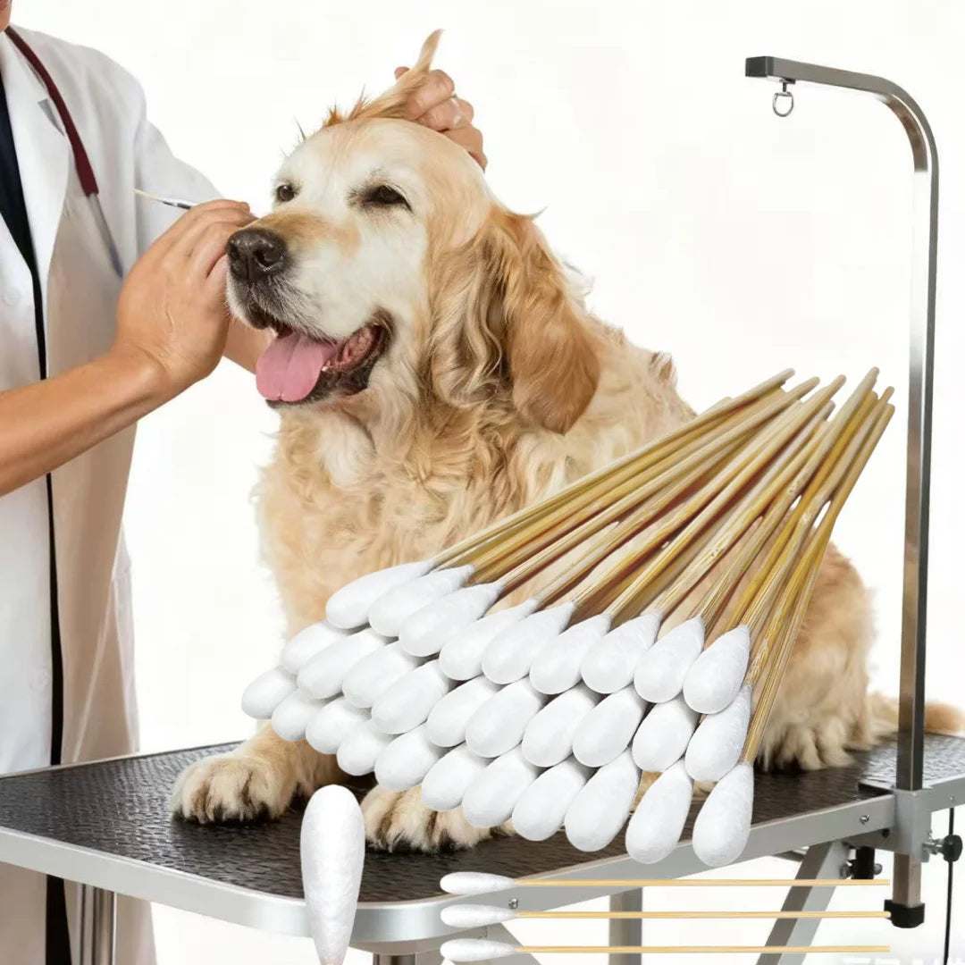 100/300/500pcs 6 Inch Long Cotton Swabs for Pet Cleaning, Bamboo Handle, Pet Ear Cleaning Solution Supplies for Dogs and Cats