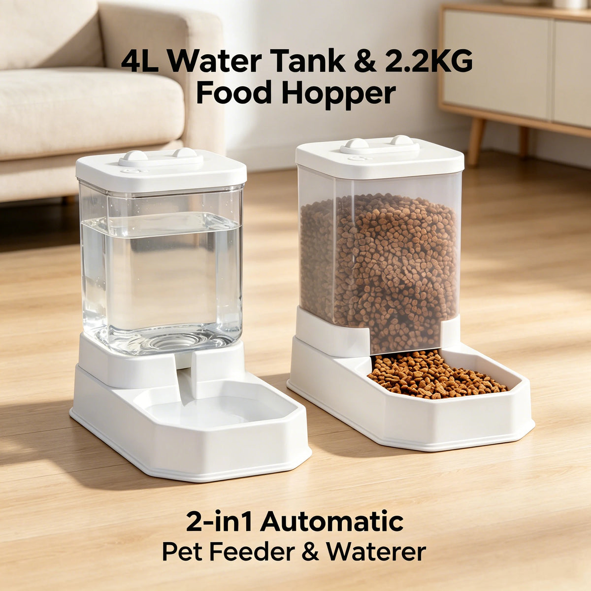 4L Large Capacity Automatic Cat Feeder & Waterer Set | Gravity Pet Food Dispenser for Cats & Dogs | BPA-Free & Non-Electric, Safe