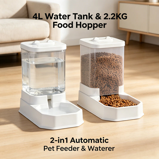 4L Large Capacity Automatic Cat Feeder & Waterer Set | Gravity Pet Food Dispenser for Cats & Dogs | BPA-Free & Non-Electric, Safe