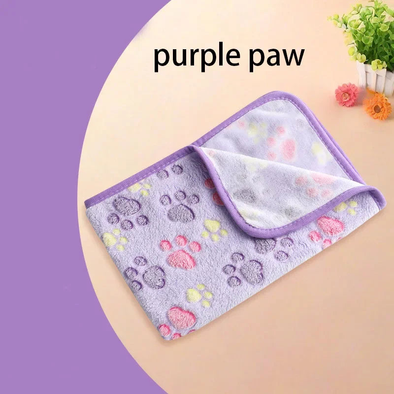 Velvet Pet Sleeping Warm Blanket with Paw/Dot/Bone Pattern, Dog Cat Washing Towel, Fleece Soft Pet Blanket Pet Bed Mat