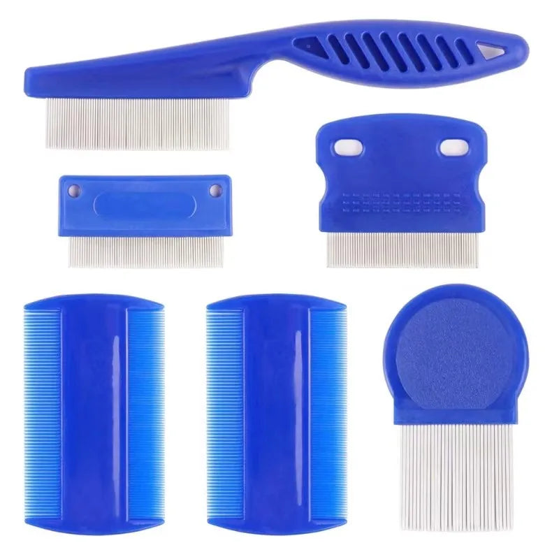 4 Pack Flea Lice Comb, Stainless Steel Dog Cat Grooming Combs with Rounded Teeth, Double Sided