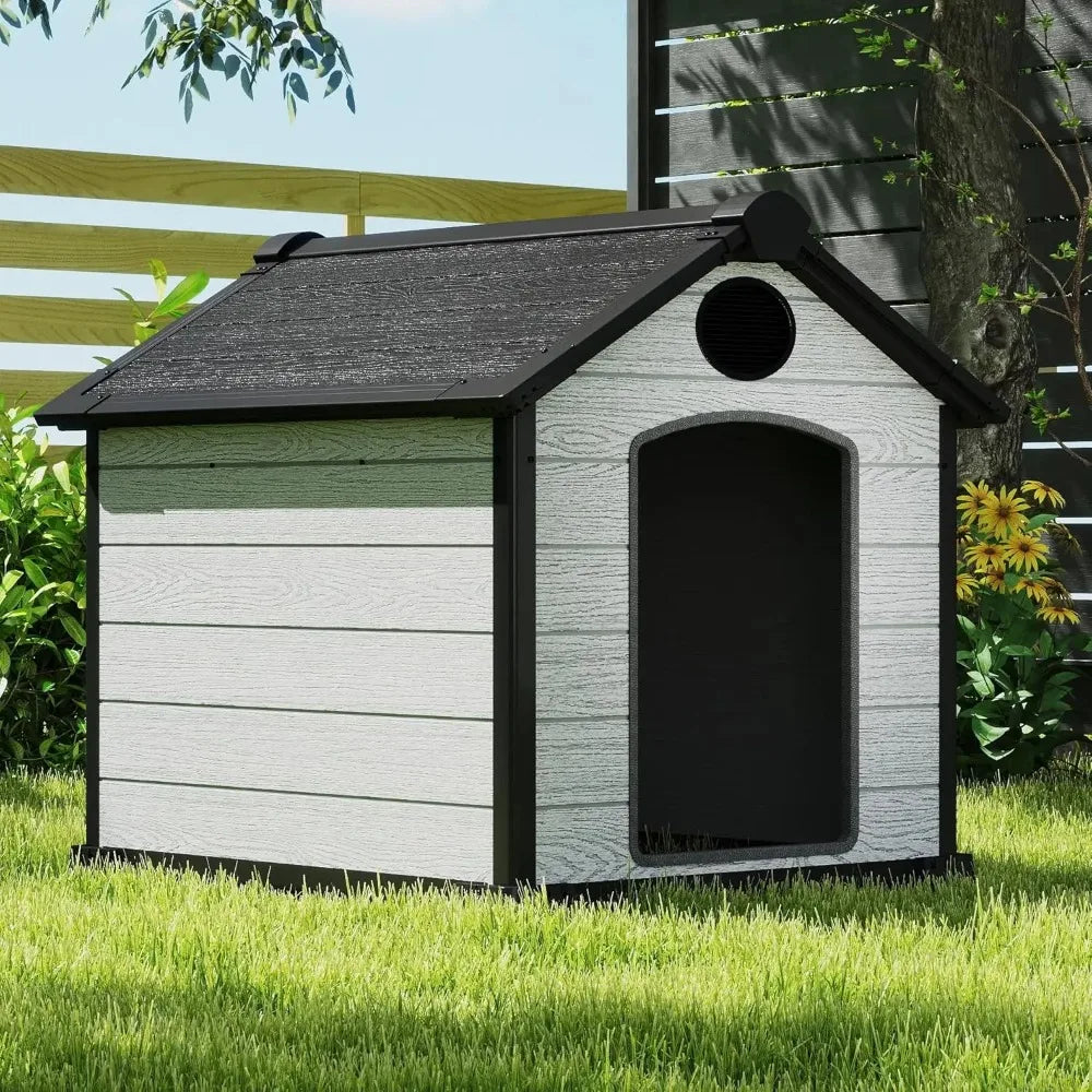 46" Large Dog House Outdoor Weatherproof, 3XL Big Dog House for 2 Large Dogs Outside, Insulated Igloo Pet House with Elevated Floor