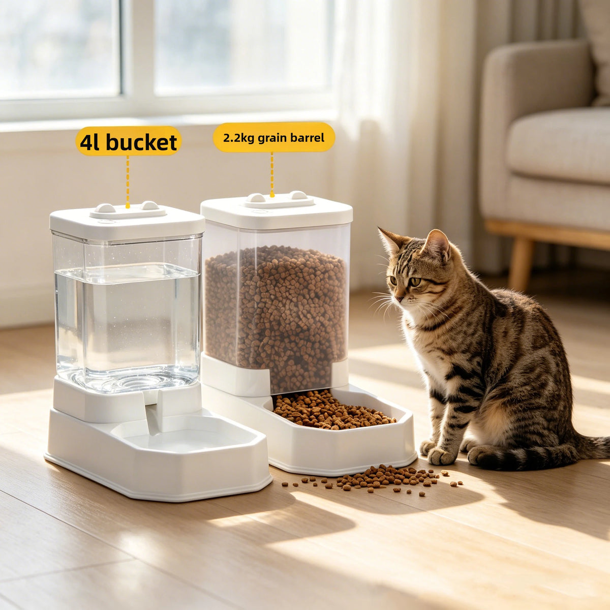 4L Large Capacity Automatic Cat Feeder & Waterer Set | Gravity Pet Food Dispenser for Cats & Dogs | BPA-Free & Non-Electric, Safe