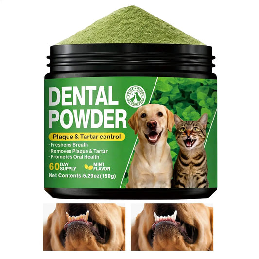 Dog Tooth Powder 150g Bad Breath Remover Freshener Dog Teeth Care Powder for Puppy Cats Pets Brushing Grooming Bathing Washing