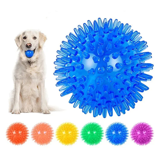 Pet Dog Toys Cat Puppy Sounding Toy Polka Squeaky Tooth Cleaning Ball TPR Training Pet Teeth Chewing Toy Thorn Balls