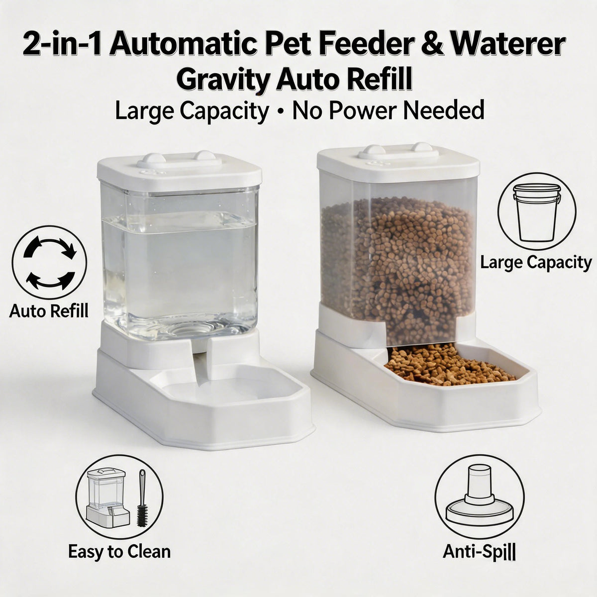 4L Large Capacity Automatic Cat Feeder & Waterer Set | Gravity Pet Food Dispenser for Cats & Dogs | BPA-Free & Non-Electric, Safe