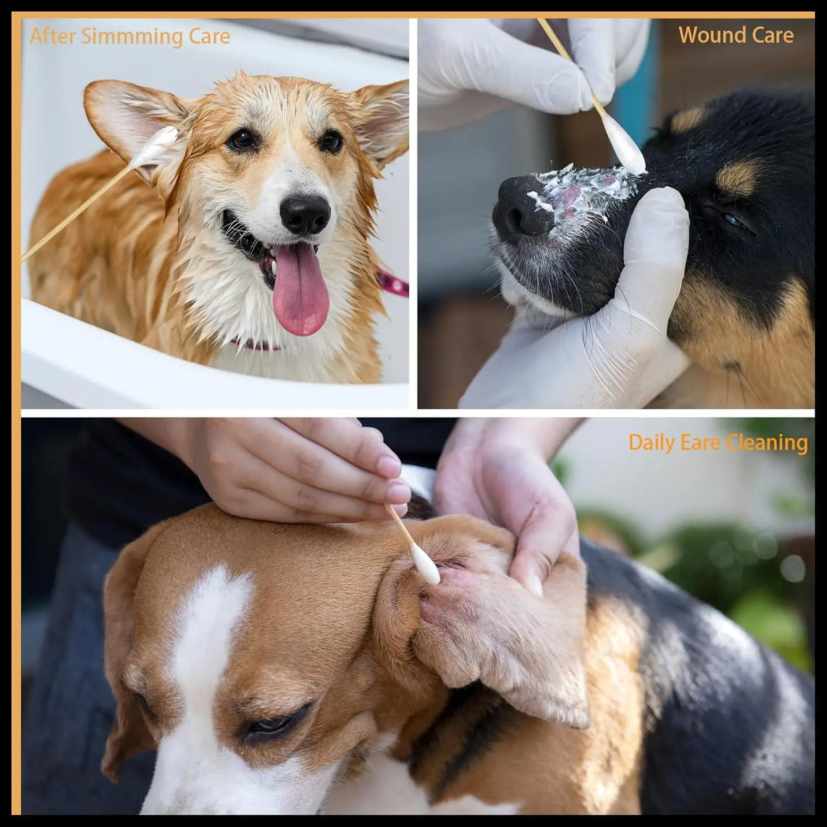 100/300/500pcs 6 Inch Long Cotton Swabs for Pet Cleaning, Bamboo Handle, Pet Ear Cleaning Solution Supplies for Dogs and Cats