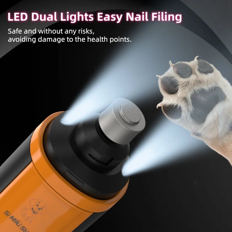 Pet Electric Nail Grinder Rechargeable Dog Paw Grooming Nail Clipper LED Light 5 Speeds Adjustable Cat Claw Nail Grinder