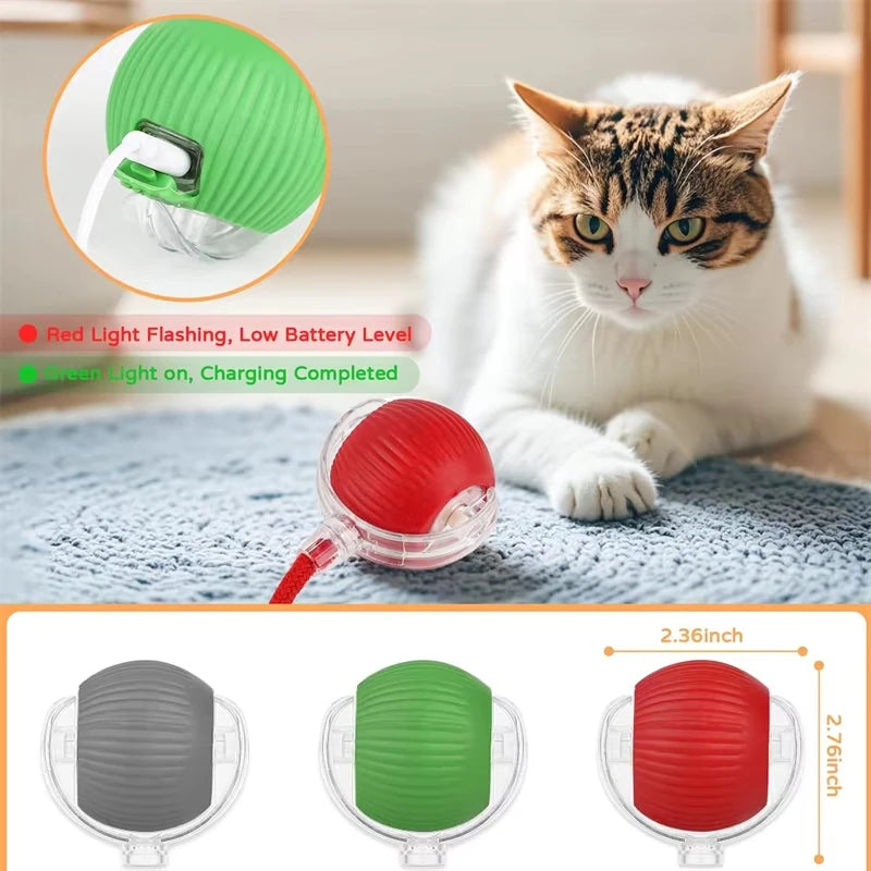 New Cat Interactive Ball Toy Automatic Rolling Ball Faux Tail Rechargeable Smart Pet Electric Toy Dog Cat Training Imitate Mouse