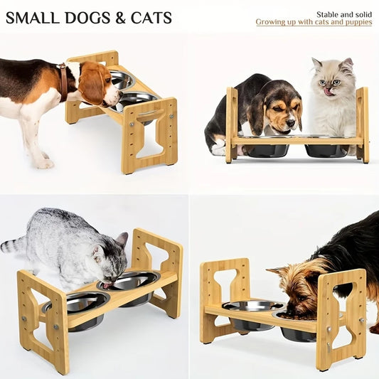 Adjustable Height Cat Bowl 9 Levels Raised Elevated Pet Feeder Bowl Anti-Vomiting Stainless Steel Cat Water Food Bowl for Cats