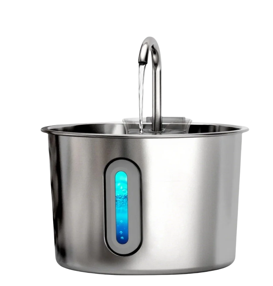 OYES 2.2L round Automatic Cat Water Fountain Stainless Steel Pet Water Feeder with Window for Dogs And Cats Pet Supplies