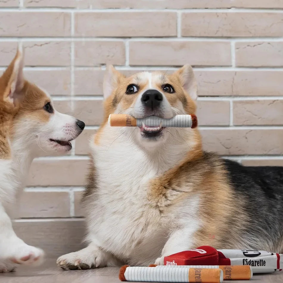 1Pc Creative Cigarette Shaped Interactive Squeaky Plush Dog Toy Bite Resistant Funny Chew Pet Gift for Small Medium Dogs
