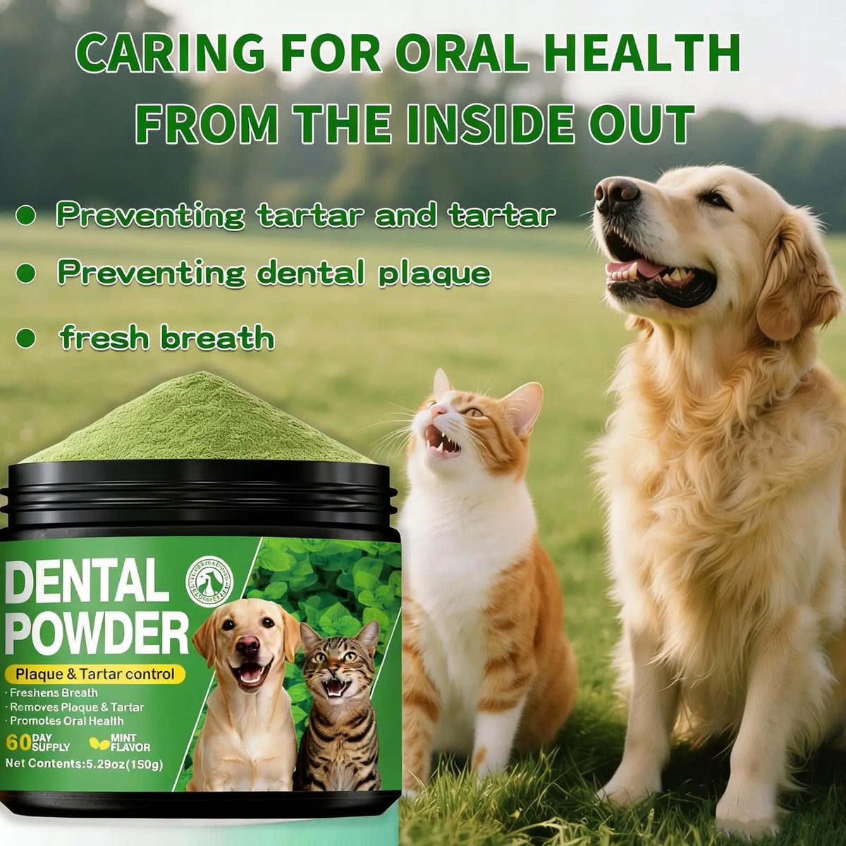 Dog Tooth Powder 150g Bad Breath Remover Freshener Dog Teeth Care Powder for Puppy Cats Pets Brushing Grooming Bathing Washing