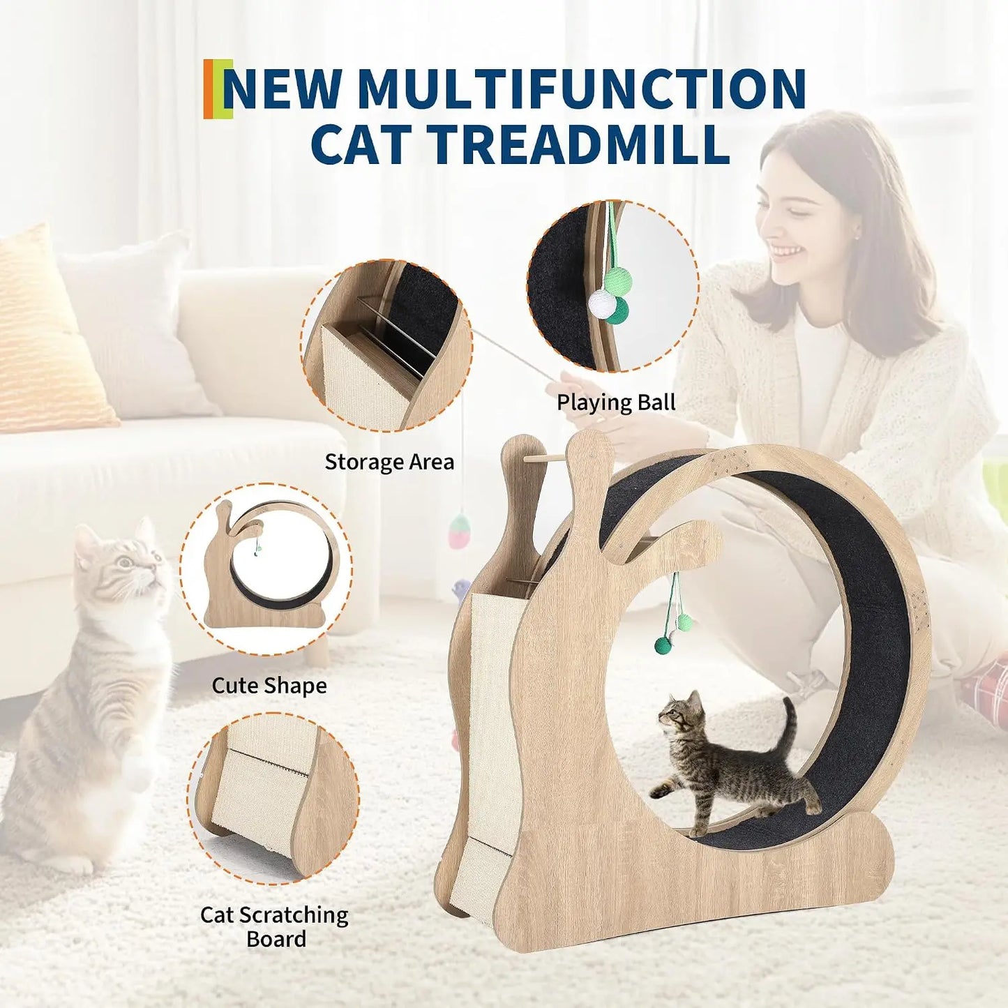 6 in 1 Cat Treadmill Running Wheel for Indoor Large Pet Supplies Anti Pinch Foot Exercise Fitness Roller Cat Climbing Frame