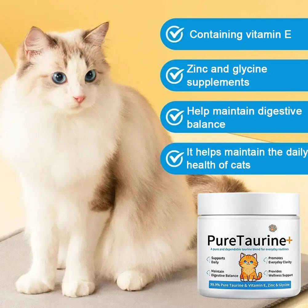 200g Cat Body Health Care Powder 99.9% Pure Taurine VE Zinc Supports Digestion & Enhancing Immunity for Pets with Sensitivity