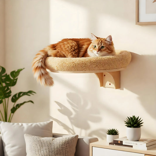 Cat Wall Mounted Solid Wooden Furniture Climbing Ladder and Cat Hammock with Scratching Post for Activity Indoor Cats