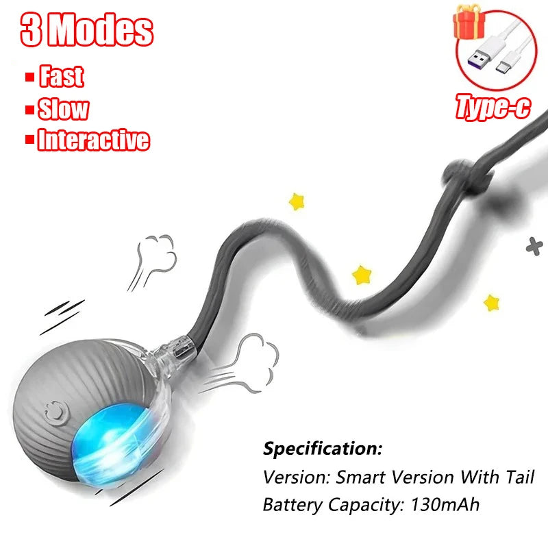 New Cat Interactive Ball Toy Automatic Rolling Ball Faux Tail Rechargeable Smart Pet Electric Toy Dog Cat Training Imitate Mouse