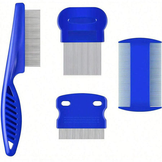 4 Pack Flea Lice Comb, Stainless Steel Dog Cat Grooming Combs with Rounded Teeth, Double Sided