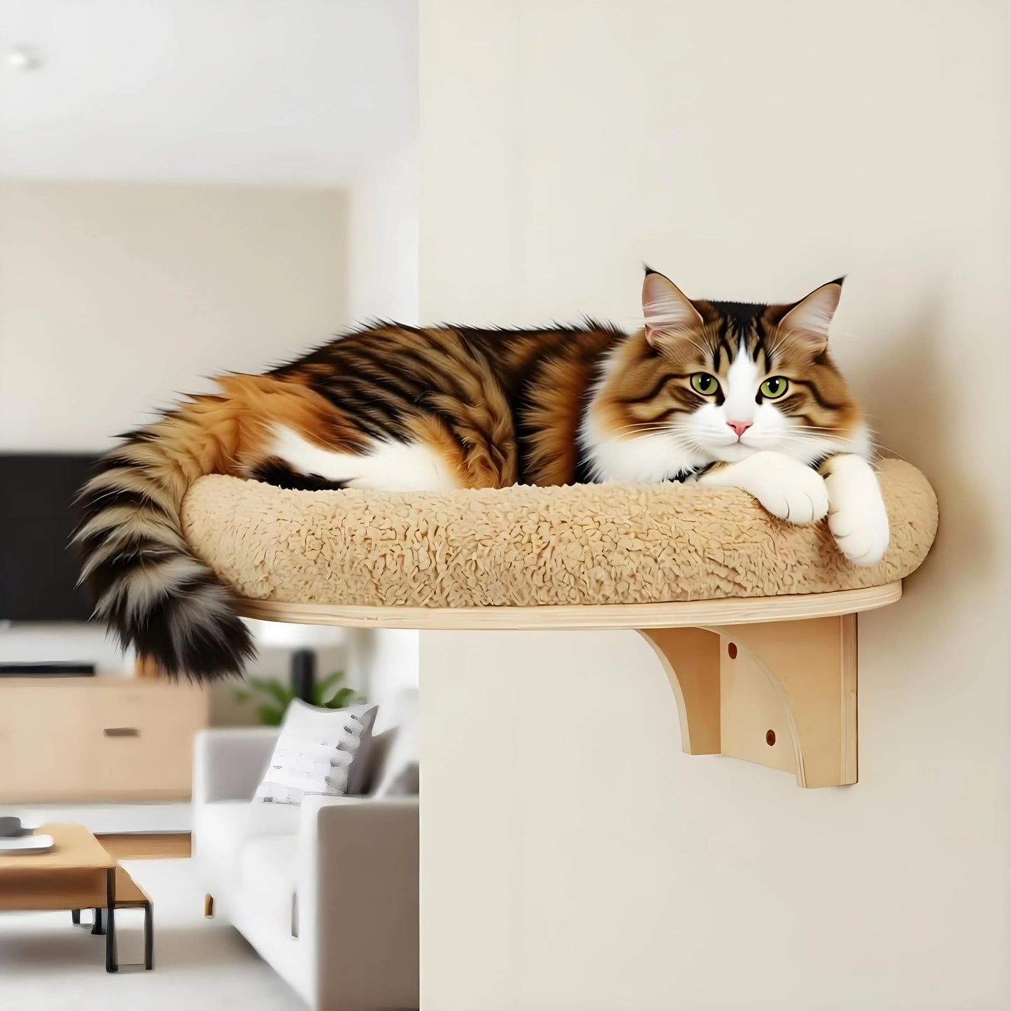 Cat Wall Mounted Solid Wooden Furniture Climbing Ladder and Cat Hammock with Scratching Post for Activity Indoor Cats