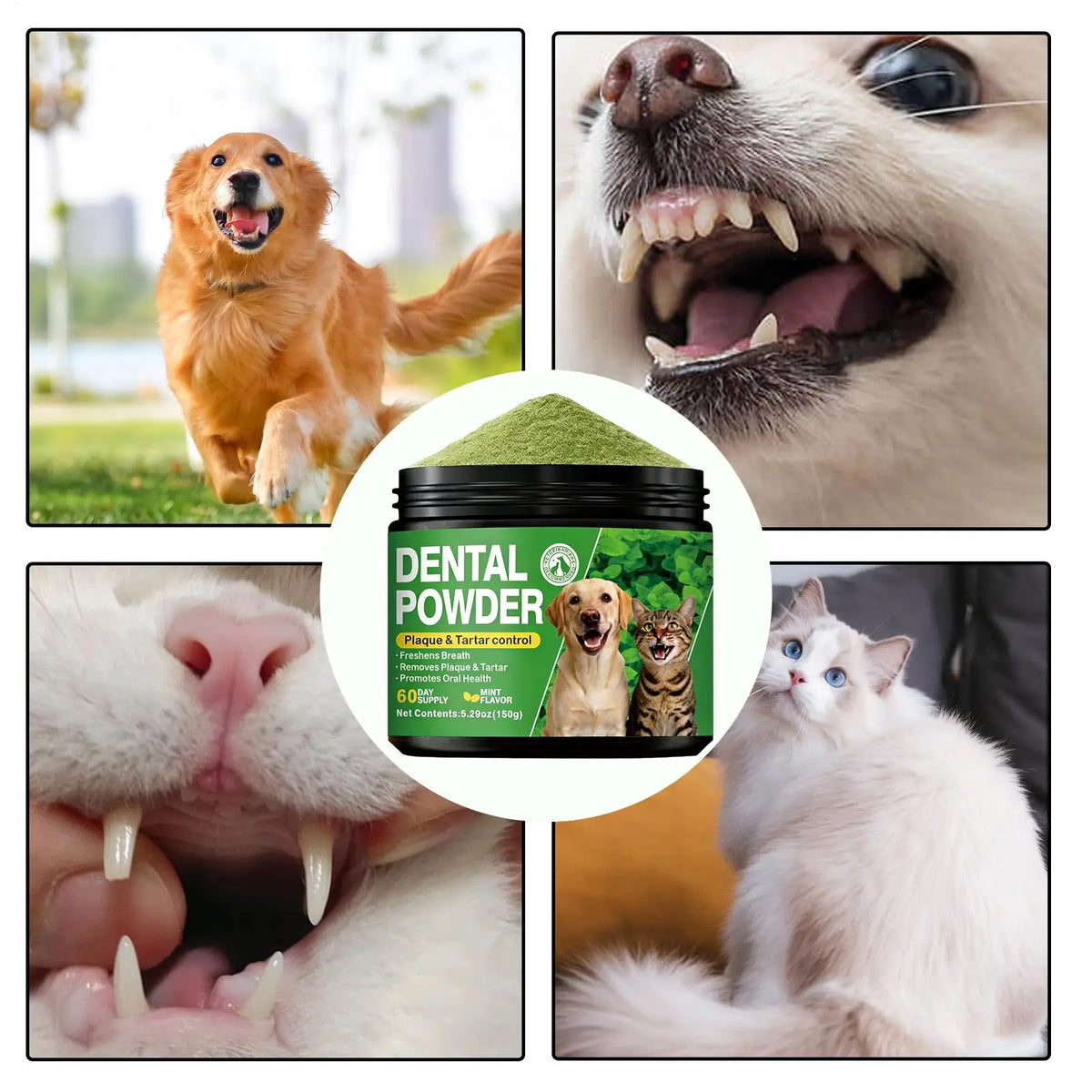 Dog Tooth Powder 150g Bad Breath Remover Freshener Dog Teeth Care Powder for Puppy Cats Pets Brushing Grooming Bathing Washing
