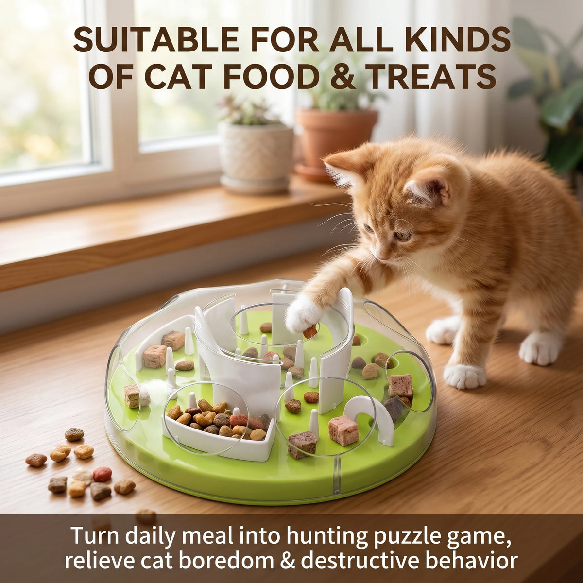 Interactive Cat Slow Feeder Puzzle Maze Toy, Anti-Choke Pet Treat Dispenser Bowl for Kitten Small Dog, Food Grade Interactive