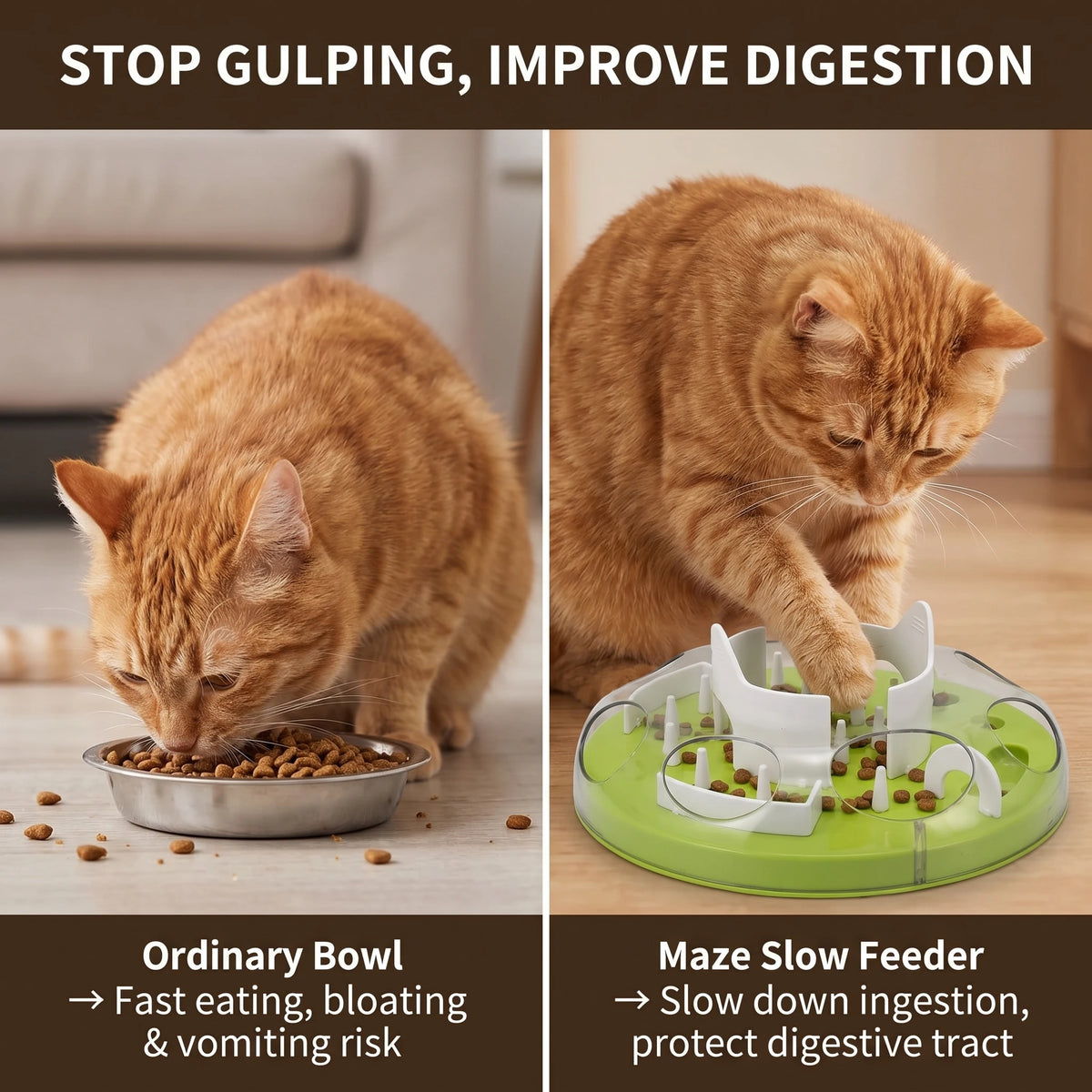 Interactive Cat Slow Feeder Puzzle Maze Toy, Anti-Choke Pet Treat Dispenser Bowl for Kitten Small Dog, Food Grade Interactive