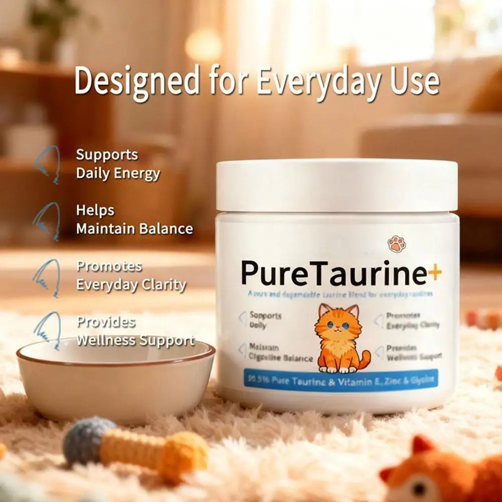 200g Cat Body Health Care Powder 99.9% Pure Taurine VE Zinc Supports Digestion & Enhancing Immunity for Pets with Sensitivity